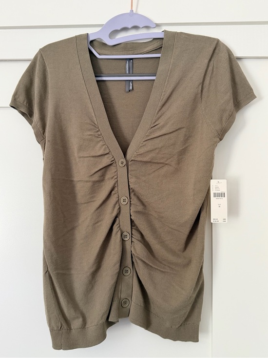 Anthropologie Tops - Anthropologie Olive Button-Front Ruched Short-Sleeve Top